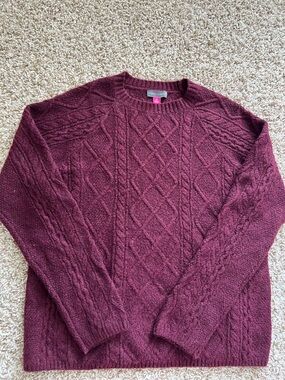 Vince Camino Women’s Cable Knit Crewneck Sweater - Burgundy